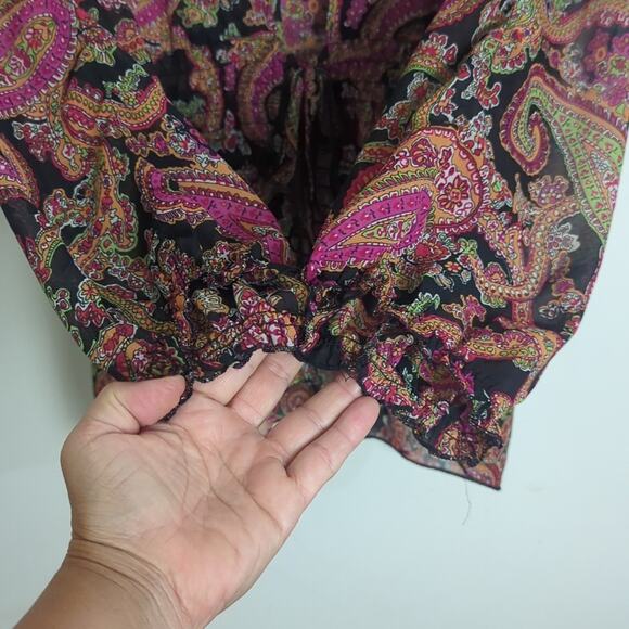 Boho Paisley Lightweight Semi-Sheer Tie Front Top Cardigan Women's Size Large - Picture 8 of 9
